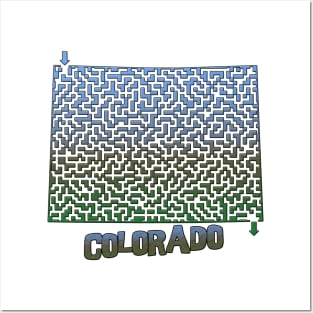 Colorado State Outline Mountain Themed Maze & Labyrinth Posters and Art